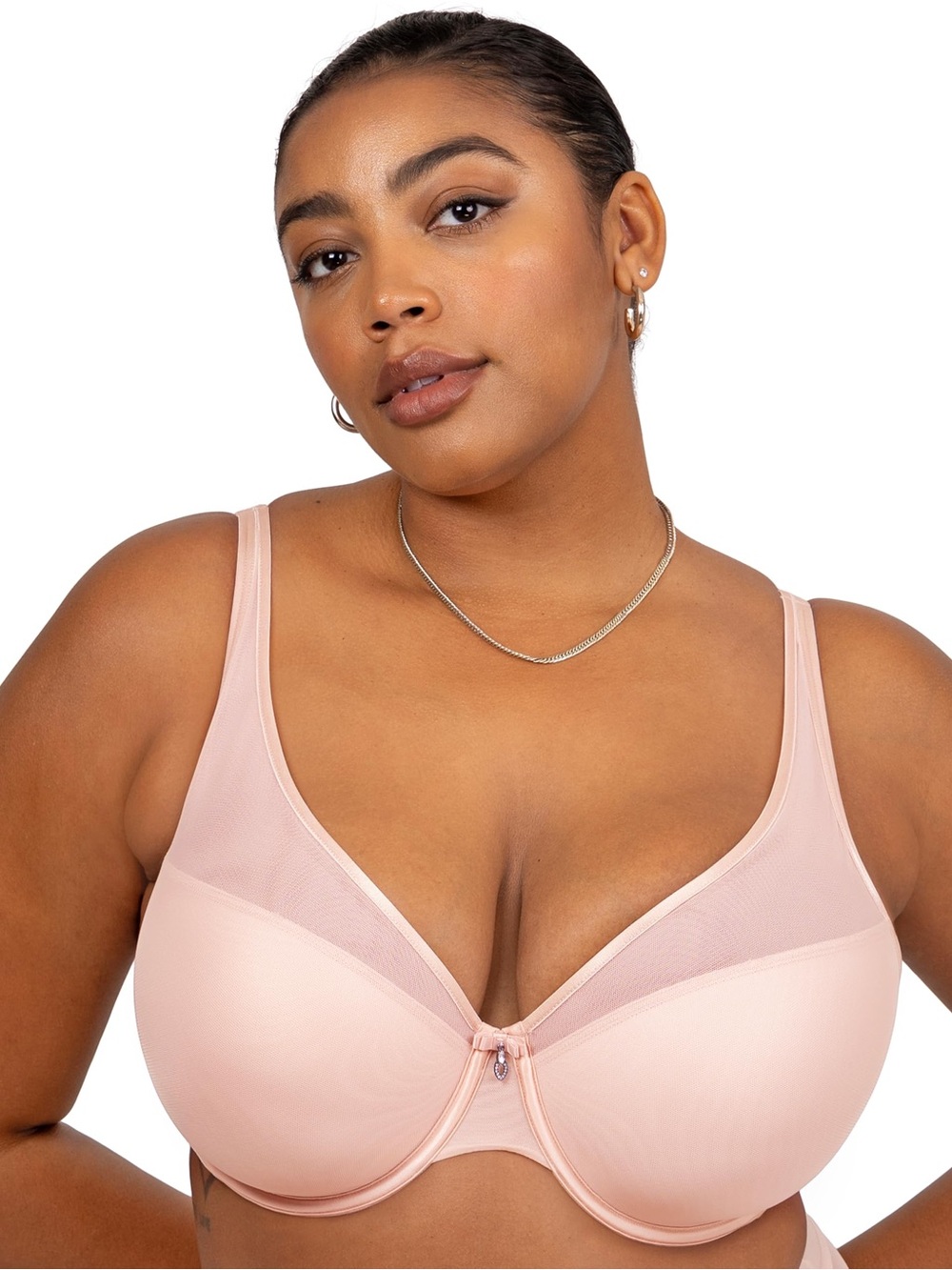 Curvy Couture Sheer Mesh Push Up Bra Women’s US Size 36H Blushing Rose